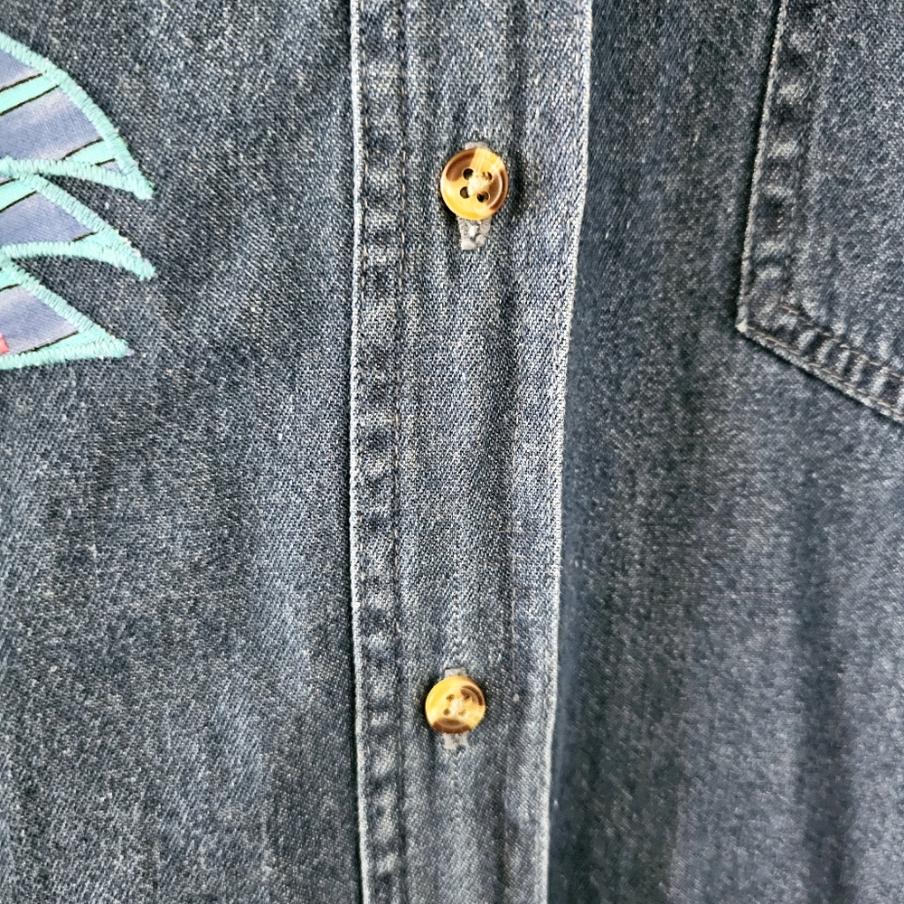 Vintage Haiks crazy cats denim blouse size L embroidered embellished - Picture 8 of 16